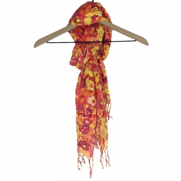 OLD NAVY Scarf Tie Dye Floral Fringe Lightweight Sheer Bright Colors Watercolor - Picture 5 of 13